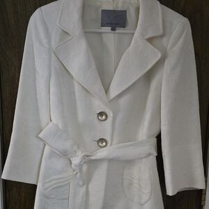 Classiques Entier Ivory Textured Belted Blazer Jacket